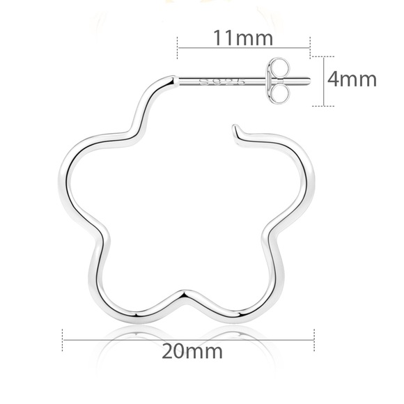 Solid S925 Flower Hoop Stud Earrings-Silver SS038 - Picture 7 of 8